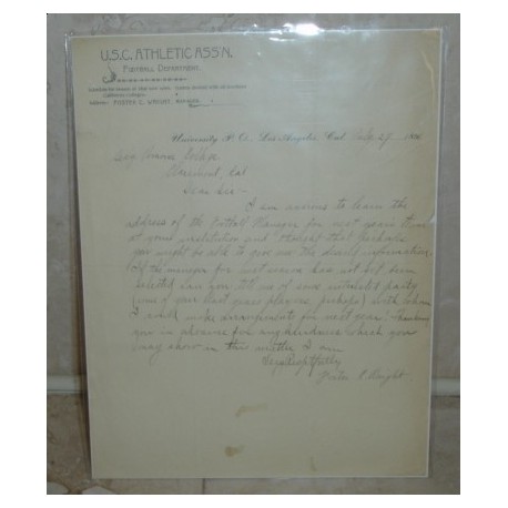 Foster Wright 1896 football team captain signed letter.