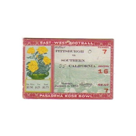 1933 Rosebowl ticket stub. USC vs. Pittsburgh