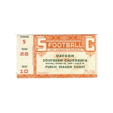 1949 USC vs. Oregon ticket stub