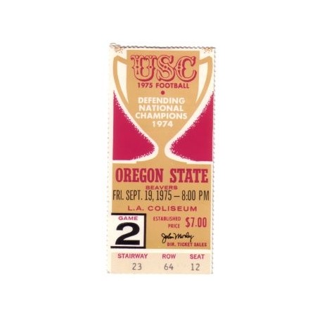 1975 USC vs. Oregon State ticket stub.