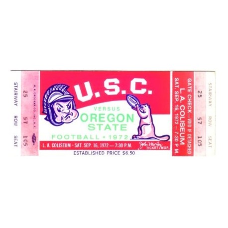 1972 USC vs. Oregon State ticket stub.