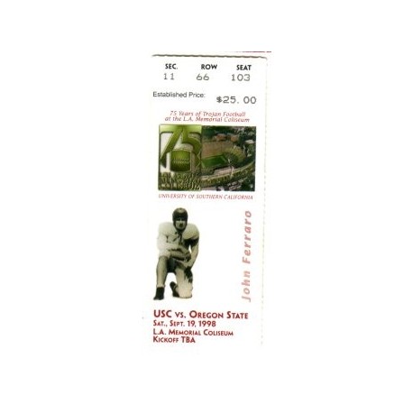 1998 USC vs. Oregon State ticket stub.