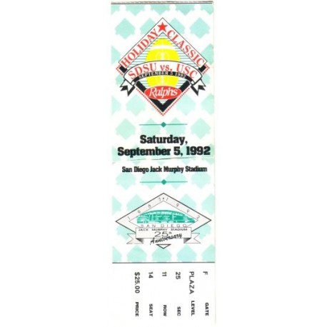 1992 USC vs. San Diego State ticket stub.