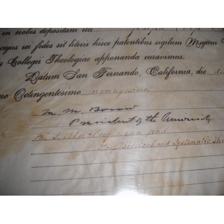Marion Bovard 1st President 1890 signed diploma