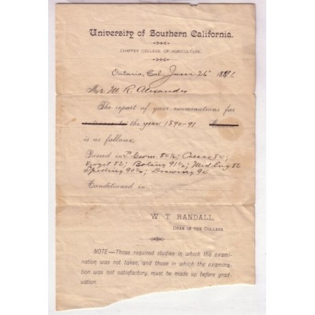 1891 USC report card college of agriculture.