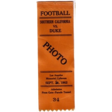 1962 sideline field ribbon. USC vs. Duke