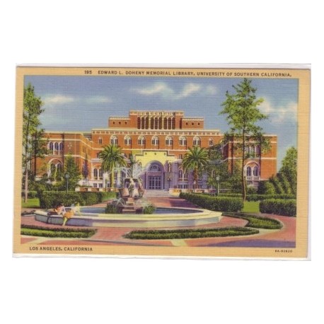 Postcard Doheny Memorial Library USC color Linen