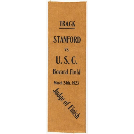 1923 Track judge of finish field ribbon, USC vs. Stanford.